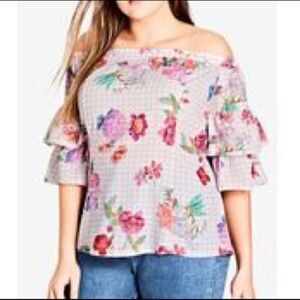 🔥5 for $25🔥 City chic spring blooms pink gingham floral blouse